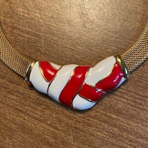 Vintage Monet mesh chained, red and white enamel choker